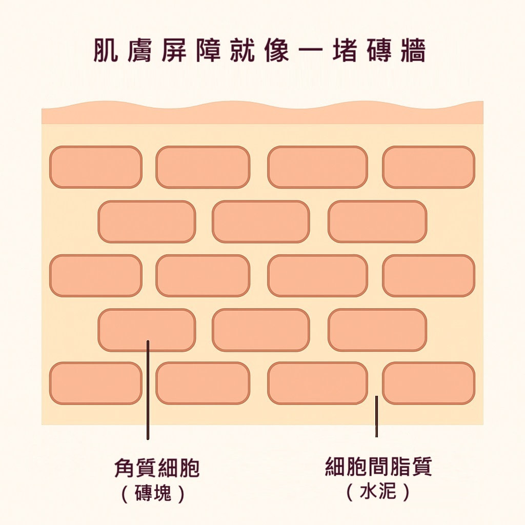 角質層如磚牆結構示意圖